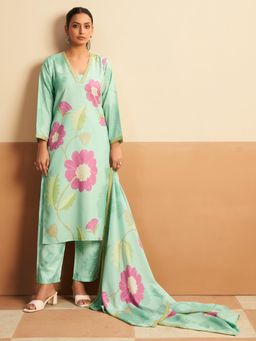 Gahan - Women Sea Green Printed Cotton Blend Kurta and Pant with Dupatta