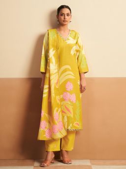 Gahan - Women Yellow Printed Cotton Blend Kurta and Pant with Dupatta
