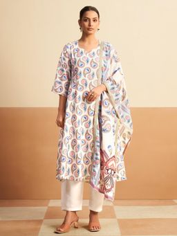 Gahan - Women White Printed Cotton Blend Kurta and Pant with Dupatta