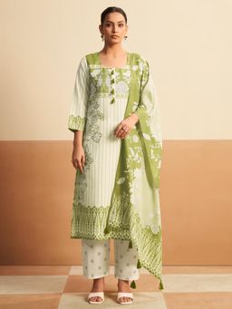 Gahan - Women Lime Green Printed Cotton Blend Kurta and Pant with Dupatta