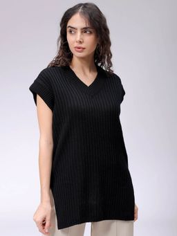 Freehand - Black V-Neck Stripes Sweater