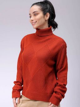Freehand - Rust Turtle Neck Geometric Sweater