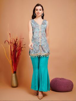 BOHOLYFE - Women Polyester Blend Teal Pant Set