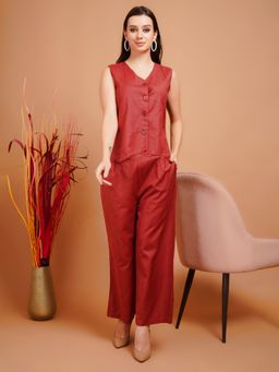 BOHOLYFE - Women Cotton Maroon Co-Ord Set