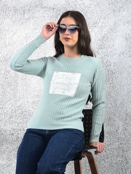 CRIMSOUNE CLUB - Green Round Neck Typography Sweater