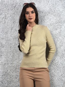 CRIMSOUNE CLUB - Olive High Neck Solid Sweater