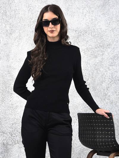 Black High Neck Solid Sweater