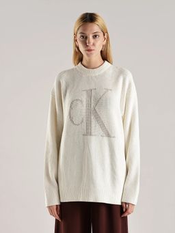 Calvin Klein - White Collar Neck Typography Sweater