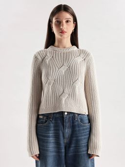Calvin Klein - Grey Crew Neck Textured Sweater
