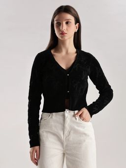 Calvin Klein - Black V-Neck Typography Cardigan