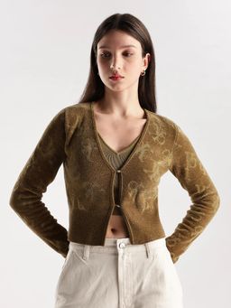 Calvin Klein - Green V-Neck Typography Cardigan