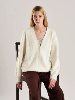 Calvin Klein - White V-Neck Self Design Cardigan