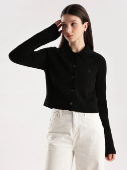 Calvin Klein - Black Collar Neck Textured Cardigan
