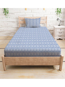 Mayfair Homes London - Polycotton 210TC Single bedsheet with 1 Pillow Cover Geometric Blue (Single)