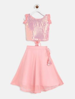 Baby Zi - Pink Sequin Crop Top & Skirt (Set of 2)