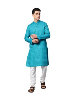Manthan - Mens Woven Design Cotton Blend Kurta (Turquoise)