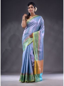CHARUKRITI - Sky Blue Handwoven Brocade Silk Saree With Unstitched Blouse