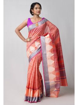 Unnati Silks - Red Block Printed Sico Saree with Unstitched Blouse