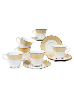 Dankotuwa - Porcelain 24 Gold Crafted Tea Cup and Saucer Set 200 ml Set of 12 - Shamari Gold Mix
