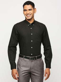 Solemio - Solid Polyester Regular Full Sleeves Formal Shirt - Black