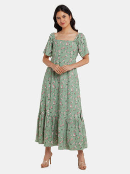 Zink London - Womens Green Floral Maxi Dress