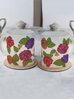 Indigifts - Coffee Mug For Surprise Gift Colorful Flowers Printed Coffee Mug Set of 2
