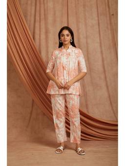 Sivi - Peach Printed Cotton Co-Ord Set