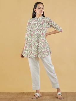 Sivi - Multicolor Hand Block Printed Cotton Mulmul Top with Pants