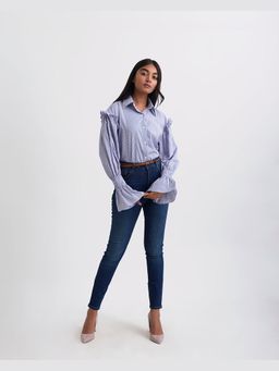 Gatsby Collection - Blue Caught Your Eye Ruffled Stripe Shirt