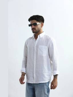 XKIND - Pure Linen White Button Down Casual Shirt