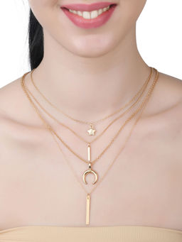 Lilly & Sparkle - Gold Toned Four Layered Necklace with Moon Star and Bar Charm