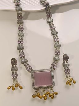 Peach Tassels - Necklace with pink Square Necklace, Beautiful Necklace For Woman