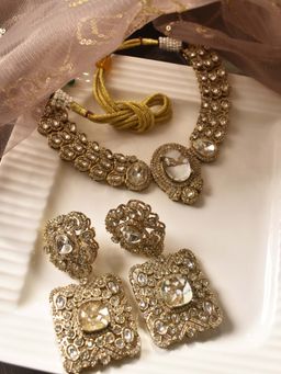 Peach Tassels - Multiple Stones Necklace Set, Beautiful Stone Necklace Set