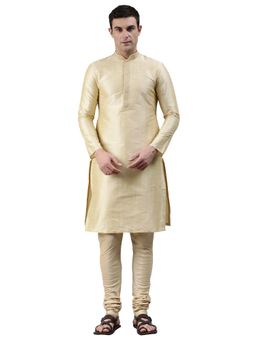 Manthan - Cream Woven Design Art Silk Knee Length Kurta
