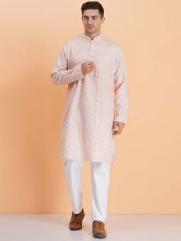 SG LEMAN - Peach Embroidered Kurta and Pyjama (Set of 2)