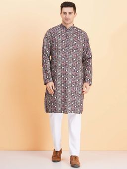 SG LEMAN - Navy Blue Embroidered Kurta and Pyjama (Set of 2)