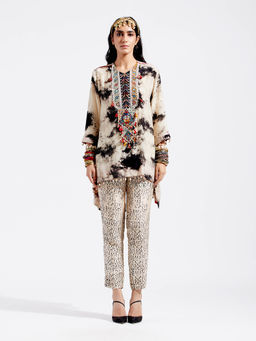 Aseem Kapoor - Beige Mitra Short Kurta With Pant (Set of 2)