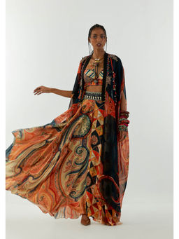 Aseem Kapoor - Multi-Colour Ritu Cape With Blouse And Flared Trouser (Set of 3)