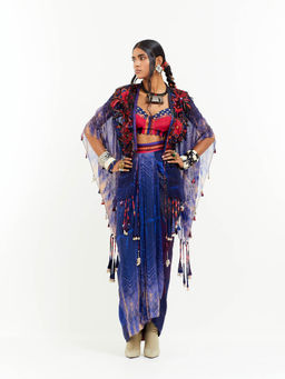 Aseem Kapoor - Blue Veni Jacket With Blouse And Skirt (Set of 3)