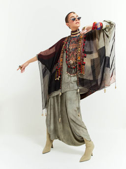 Aseem Kapoor - Grey Veni Jacket With Kurta And Draped Trouser (Set of 3)