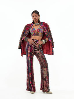 Aseem Kapoor - Multi-Colour Open Dhan Jacket With Blouse And Pant (Set of 3)