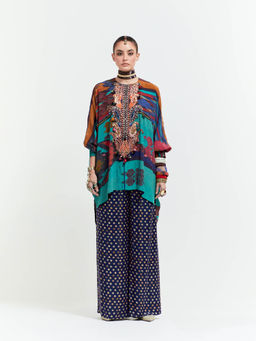 Aseem Kapoor - Blue Kuru Trapeze Kurta With Pant (Set of 2)