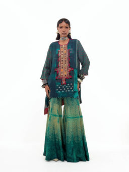 Aseem Kapoor - Teal Mitra Short Kurta With Sharara (Set of 2)