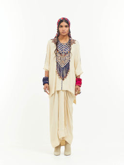 Aseem Kapoor - Beige Kuru Trapeze Kaftan With Skirt (Set of 2)