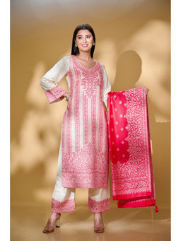 Safaa - Women Acro Wool Woven Unstitched Suit and Dupatta Color Cream (Set of 3)