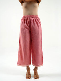 Cyan - Old Rose Cotton Palazzo with Lace Work