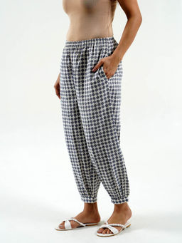 Cyan - Geo Block Print Cotton Linen Pant