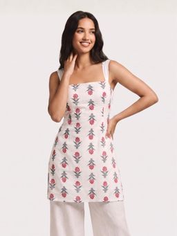 NISHORAMA - White Miraya Wide Shoulder Strap Kurti