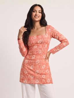 NISHORAMA - Peach Ruhi Sleeved Corset Kurti