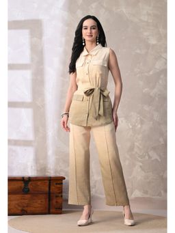 KIZA - Beige Women Ombre Linen Cotton Sleeveless Regular Fit Co-Ord Set